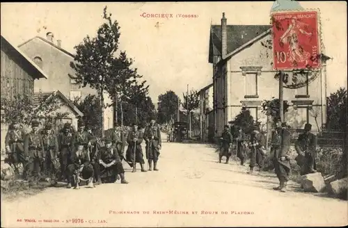 Ak Corcieux Vosges, Promenade du Rein Meline et Route du Plafond, soldats