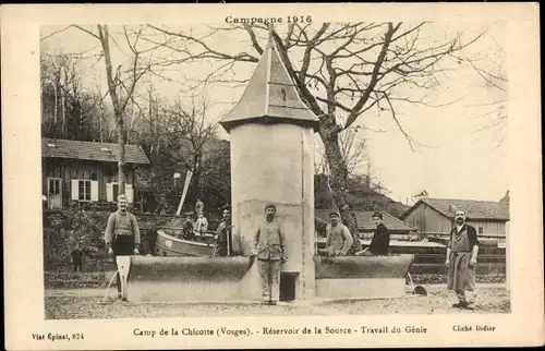 Ak Camp de Chicotte Vosges, Reservoir de la Source, Travail du Genie, 1916