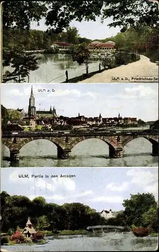 Ak Ulm an der Donau Baden Württemberg, Friedrichsau See, Brücke, Anlagen