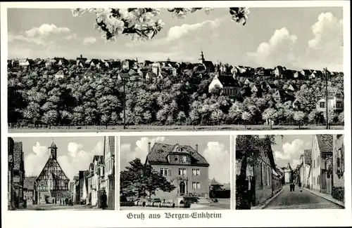 Ak Bergen Enkheim Frankfurt am Main, Panorama, Trinkhalle, Straßenpartie, Schloss