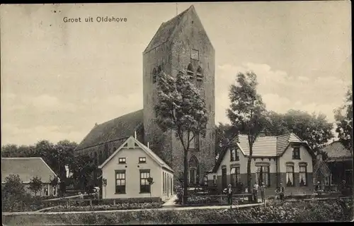 Ak Oldehove Groningen, Häuser, Kirche