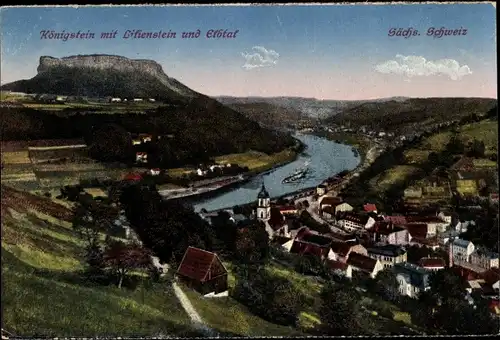 Ak Königstein an der Elbe Sächsische Schweiz, Lilienstein, Elbtal