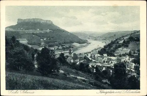 Ak Königstein an der Elbe Sächsische Schweiz, Panorama mit Lilienstein