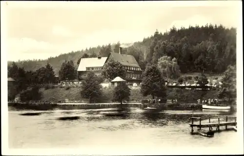 Ak Kriebstein Mittelsachsen, Zschopau Talsperre, Blick von der Badeanstalt