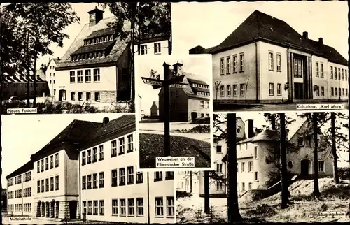 Ak Neustadt Johanngeorgenstadt im Erzgebirge Sachsen, Kulturhaus Karl Marx, Mittelschule, Postamt