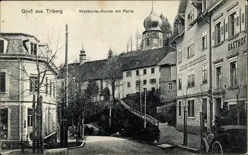 Ak Triberg im Schwarzwald, Straßenpartie, Wallfahrtskirche, Gasthof