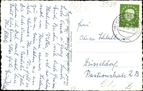 Ak Ostheim Malsfeld in Hessen, Panorama, Schule, Kirche, Gemischtwaren