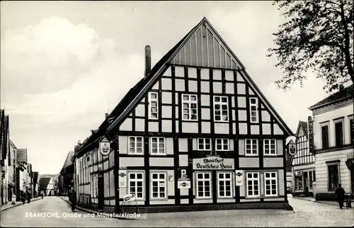 Ak Bramsche in Niedersachsen, Große Straße und Münsterstraße, Gasthof Deutsches Haus