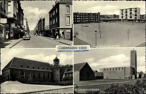 Ak Horst Gelsenkirchen im Ruhrgebiet, Markenstraße, Neuer Markt Horst-Süd, St. Laurentius-Kirche