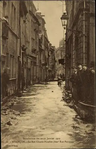 Ak Besançon Doubs, Inondations 1910, La Rue Claue Pouillet