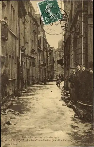Ak Besançon Doubs, Inondations 1910, La Rue Claude Pouillet