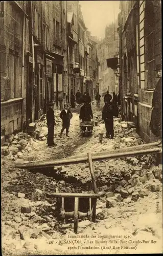 Ak Besançon Doubs, Inondations 1910, Les Ravins de la Rue Claude Pouillet