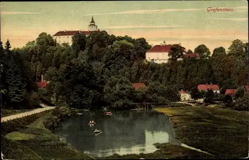 Ak Grafenstein Reg. Reichenberg, Blick auf das Schloss und See