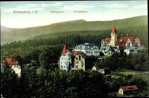 Ak Liberec Reichenberg in Böhmen, Volksgarten, Wirtschaften