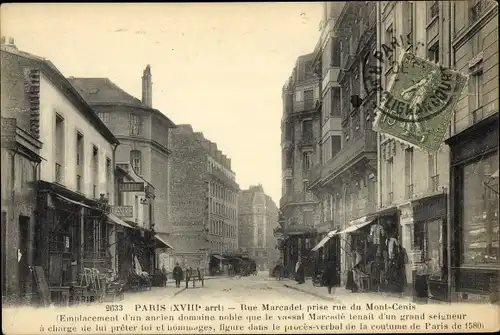 Ak Paris XVIII. Arrondissement Buttes-Montmartre, Rue Marcadet, Rue du Mont Cenis