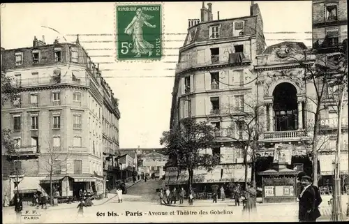 Ak Paris XIV. Arrondissement Observatoire, Avenue et Theatre des Gobelins