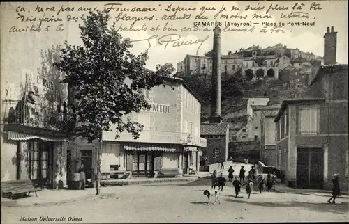 Ak Camares Aveyron, Place du Pont Neuf