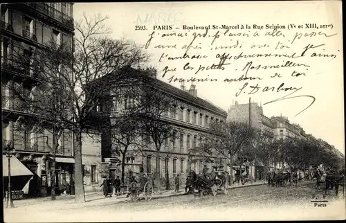 Ak Paris V. Arrondissement Panthéon, Boulevard St. Marcel a la Rue Scipion
