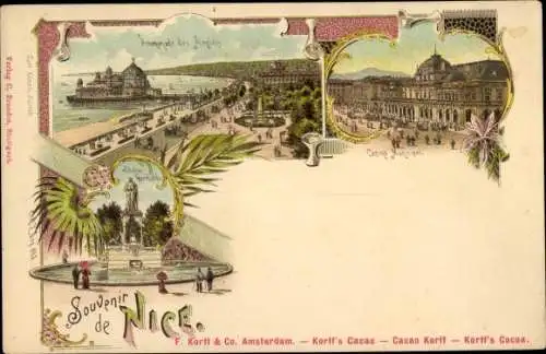 Litho Nice Nizza Alpes Maritimes, Promenade des Anglais, Casino Municipal, Statue