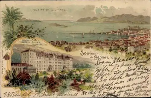 Litho Cannes Alpes Maritimes, Grand Hotel Prince de Galles, Riviera Palace, vue prise de l'Hotel