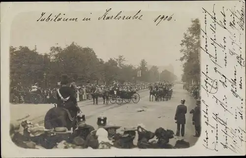 Foto Ak Karlsruhe in Baden, Jubiläum 1906, Kutschen, Zuschauer