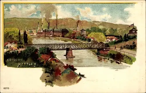 Litho Mettlach im Saarland, Totalansicht, Brücke