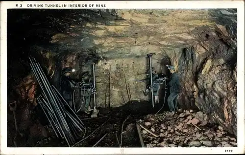 Ak Pennsylvania USA, Driving Tunnel in Interior of Mine, Bergleute