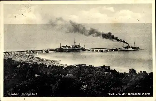 Ak Ostseebad Heringsdorf auf Usedom, Seebrücke, Dampfer, Blick von der Bismarkwarte