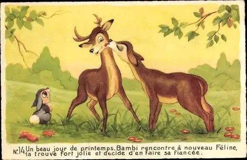 Künstler Ak Walt Disney, Bambi und Hase Klopfer, Un beau jour de printemps
