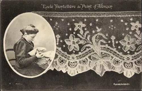 Ak Ecole Dentelliere de Point d'Alencon, Klöpplerin