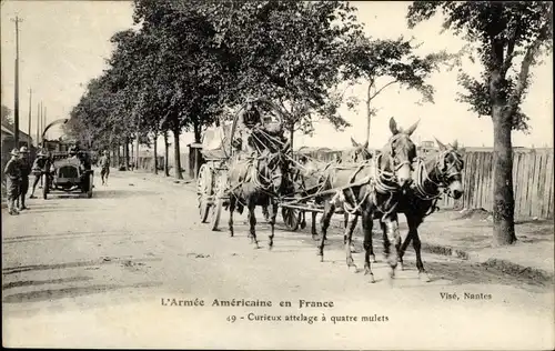 Ak L'Armee Americaine en France, Curieux attelage a quatre mulets, I. WK