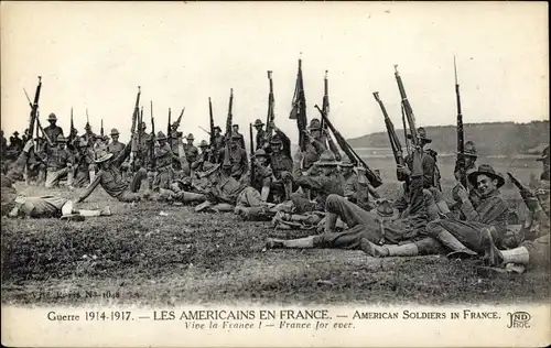 Ak Les Americains en France, American Soldiers in France, Vive la France, 1914-1917