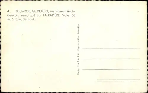 Ak Biplan, Flugzeug, G. Voisin, sur planeur Archdeacon, remorque par La Rapiere, 1905
