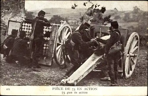 Ak Piece de 75 en Action, französische Soldaten mit Geschütz, I WK