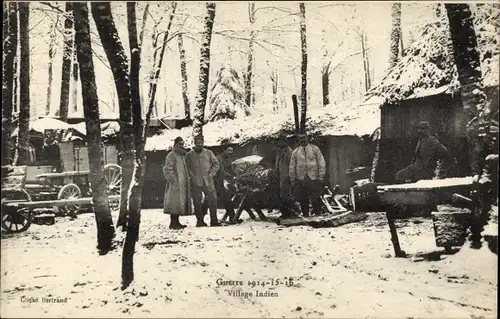Ak Guerre 1914, Village Indien, Französische Soldate, Lager, Winter, I WK