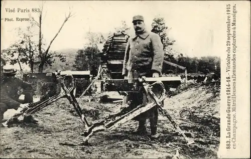 Ak Victoire du 29 septembre 1915 en Champagne, Mitrailleuses allemandes capturees, I WK