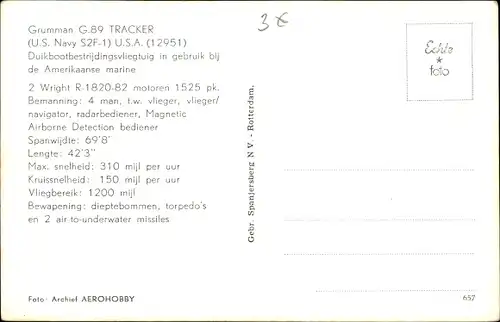 Ak Grumman G 89 Tracker, US Navy, US Amerikanisches Militärflugzeug