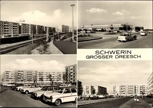 Ak Großer Dreesch Schwerin in Mecklenburg, Straßenpartie, Wohnhäuser, Autos