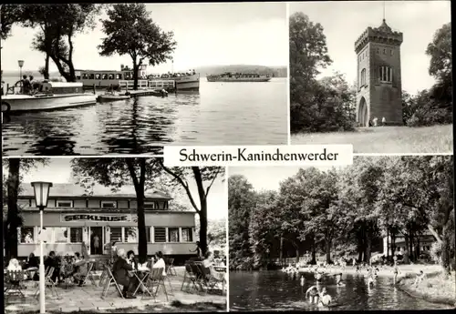 Ak Schwerin in Mecklenburg, Insel Kaninchenwerder, Anlegestelle Weiße Flotte, Gaststätte Seeklause