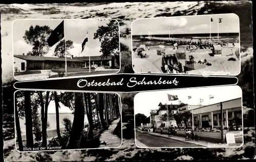 Ak Ostseebad Scharbeutz in Ostholstein, Blick a. d. Kammer, Strandhalle, Landungsbrücke, Herberge