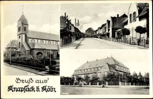 Ak Knapsack Hürth Nordrhein Westfalen, Kirche, Römerstraße, Schule
