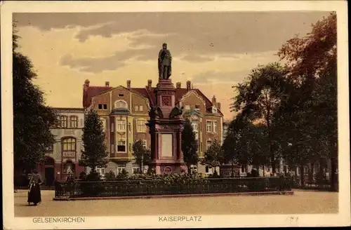 Ak Gelsenkirchen im Ruhrgebiet, Kaiserplatz mit Denkmal