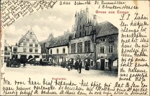 Ak Lemgo in Nordrhein Westfalen, Blick auf den Marktplatz, Passanten, Ratskeller