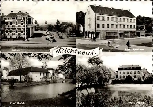 Ak Richterich Aachen in Nordrhein Westfalen, Rathaus, Post Sparkasse, Wasserburg Groß Ürsfeld