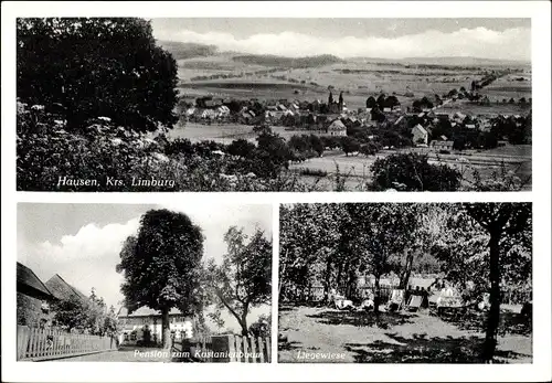 Ak Hausen Waldbrunn Westerwald, Gesamtansicht, Privatpension zum Kastanienbaum