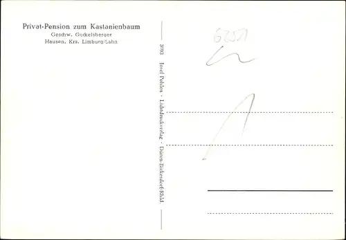 Ak Hausen Waldbrunn Westerwald, Gesamtansicht, Privatpension zum Kastanienbaum