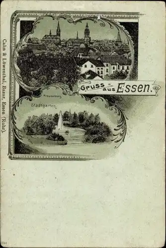 Mondschein Litho Essen im Ruhrgebiet, Stadtgarten, Frauenberg