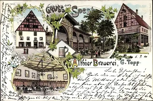 Litho Soest in Nordrhein Westfalen, Altbier Brauerei G.Topp, Innen und Außen