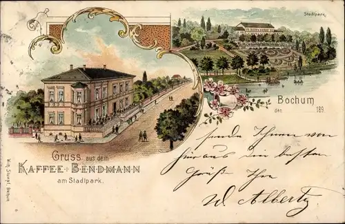 Litho Bochum im Ruhrgebiet, Kaffee Bendmann am Stadtpark