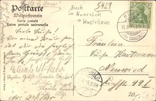 Ak Buch im Hunsrück, Kirche, Volkshalle, Gastwirtschaft, Schloss